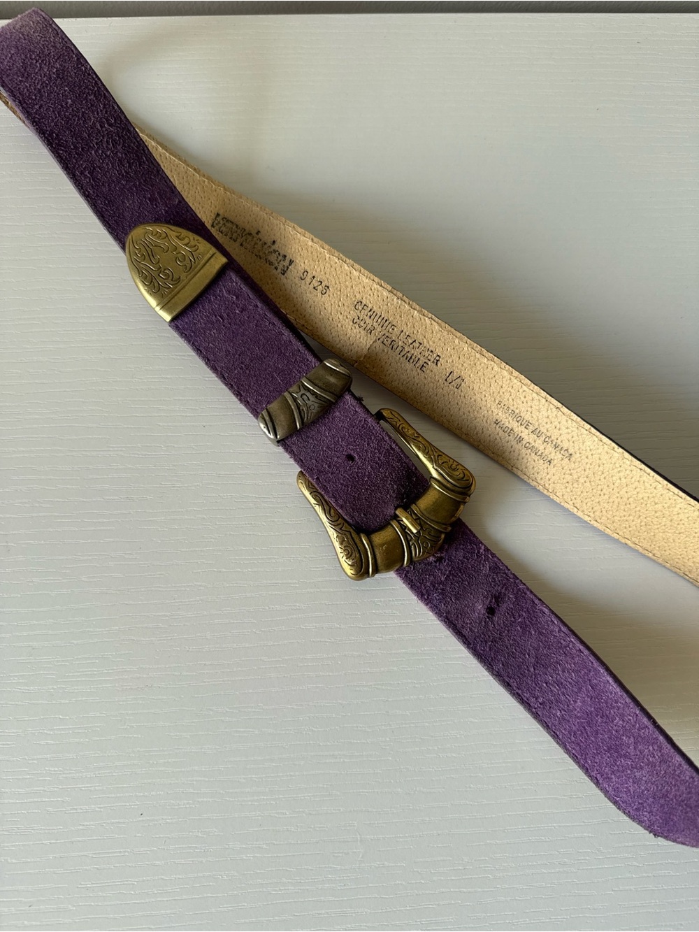 Vintage Purple Suede Leather Western Belt Brass Buckle - Picture 8 of 8